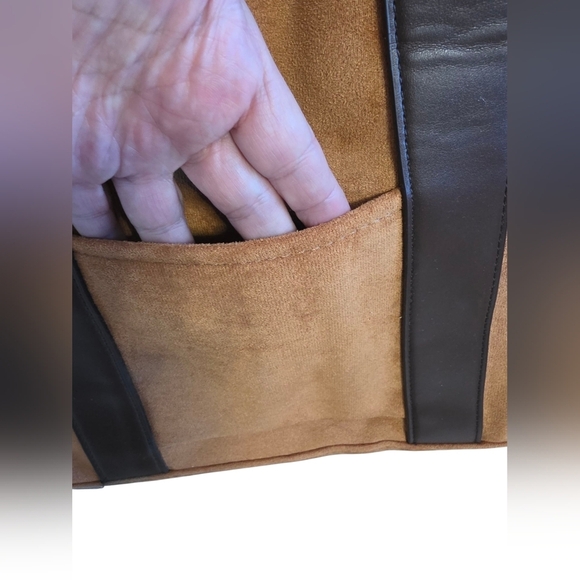Tan and Brown SuedeTote Bag - Picture 3 of 7